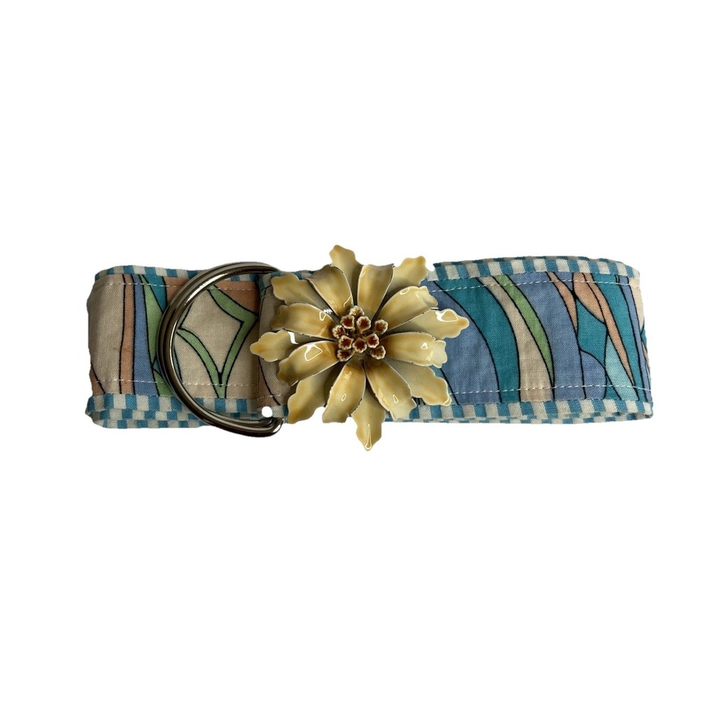 Fabric VTG  Retro Belt Vibrant Geometric‎ Flower Power Metal Buckle Mod Wife OS